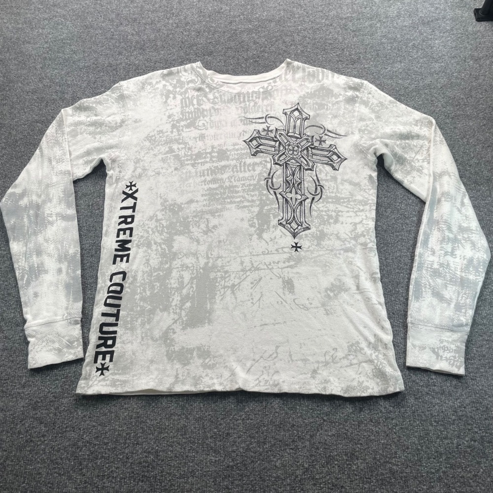 Xtreme Couture Thermal Shirt Mens 2XL White Cross Long Sleeve Affliction